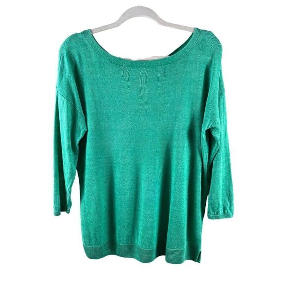 Talbots Linen 3/4 Sleeve Tassel Tie Back Pullover Blouse Kelly Green Medium - Picture 5 of 10